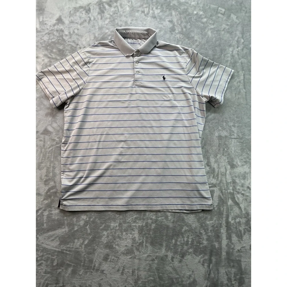 Polo Ralph Lauren Polo Shirt Men 2XL Blue Grey Striped Classic Short Sleeve Golf